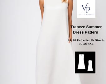 Trapeze Linen Summer Dress Sewing Pattern (XS-4XL)