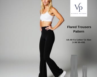 Flare Leg Pants Sewing Pattern: High Waist Trousers (XS-4XL) (Digital Download)