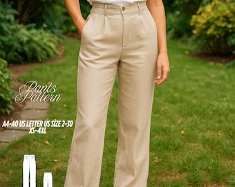 High Waist Wide Leg Pants Sewing Pattern: Linen Trousers, Beginner Friendly (PDF Pattern, XS-4XL)