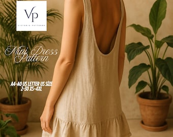 Open Back Mini Dress Sewing Pattern: Ruffle Summer Dress (XS-4XL) (Digital Download