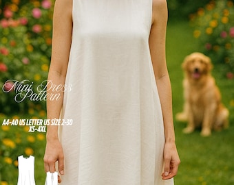 Patrón de costura para minivestido de lino con bolsillos: tallas de mujer XS-4XL (descarga digital)