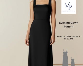 A-Line Maxi Evening Gown Sewing Pattern (XS-4XL) (Digital Download)