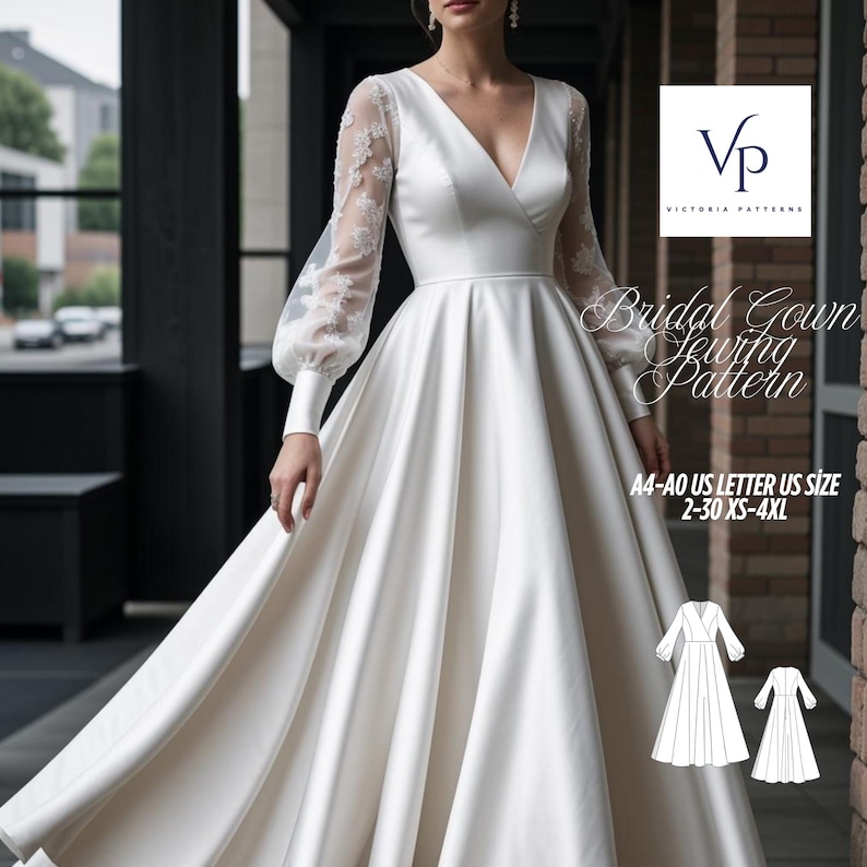 Surplice Hochzeit Ballkleid Schnittmuster Puffärmel A4 A0 XS-4XL (Digitaler Download) Bild 1