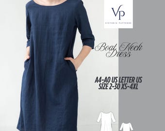 Linen Shift Dress Sewing Pattern: Minimalist Boho Style (XS-4XL) (Digital Download)