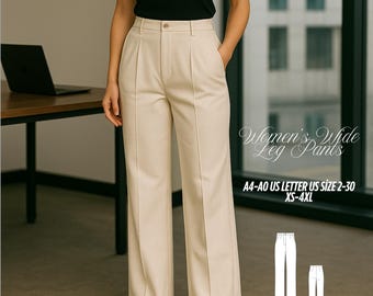 Wide Leg Pants Sewing Pattern: High Waist Trousers with Pockets (PDF Pattern XS-4XL)
