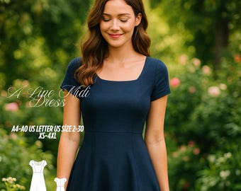 Fit and Flare Midi Dress Sewing Pattern: Princess Seam, XS-4XL (Digital Download)