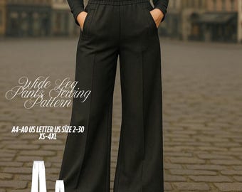 Wide Leg Palazzo Pants Sewing Pattern PDF: High Waist Trousers with Pockets (XS-4XL)