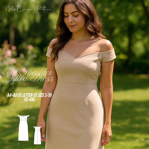 Off Shoulder Midi Dress Sewing Pattern: Elegant Bridesmaid or Evening Gown  (XS-4XL) (digital Download - Etsy