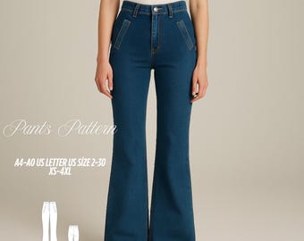 Flared Leg Pants Sewing Pattern: Retro High-Waisted Trousers (XS-4XL) (Digital Download