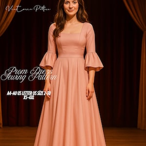 Molde para Vestido de Baile: Vestido de Coquetel, Vestido de Noite, Vestido de Gala (A4 A0 EUA, XS-4XL) (Download Digital)