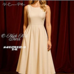 Patrón de costura para vestido midi sin mangas: escote redondo y barco, tallas XS-4XL (descarga digital)