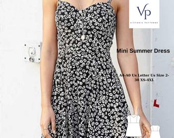 Modello di cucito per mini abito estivo con scollo a V da donna: XS-4XL (download digitale)