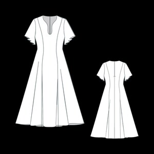 Schnittmuster für elegantes Midikleid mit kurzen Ärmeln, A-Line-Passform PDF (XS-4XL) Bild 3