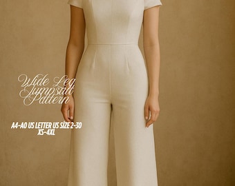 Wide Leg Jumpsuit Sewing Pattern PDF – Loose Fit Romper, Sleeveless Playsuit, DIY Overalls, XS-4XL
