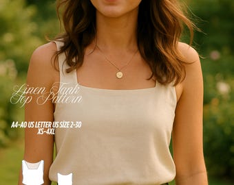 Leinen Tank Top Schnittmuster: Ärmellose Bluse mit eckigem Ausschnitt (XS-4XL) (Digitaler Download)