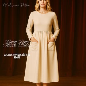Linen Cottagecore Dress Sewing Pattern with Pockets (XS-4XL) (Digital Download)