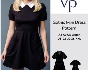 Gothic Mini Dress Sewing Pattern: Wednesday Cosplay, XS-4XL (Digital Download)