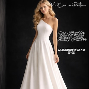 One Shoulder Bridal Gown Sewing Pattern: Maxi Circle Dress (XS-4XL) (Digital Download)