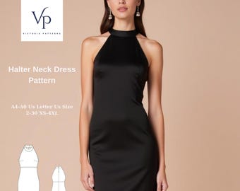 Halter Neck Mini Dress Sewing Pattern: Bodycon PDF (XS-4XL)