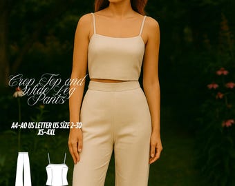Patron de couture pour haut court et pantalon large - Ensemble d'été (XS-4XL) (téléchargement numérique)