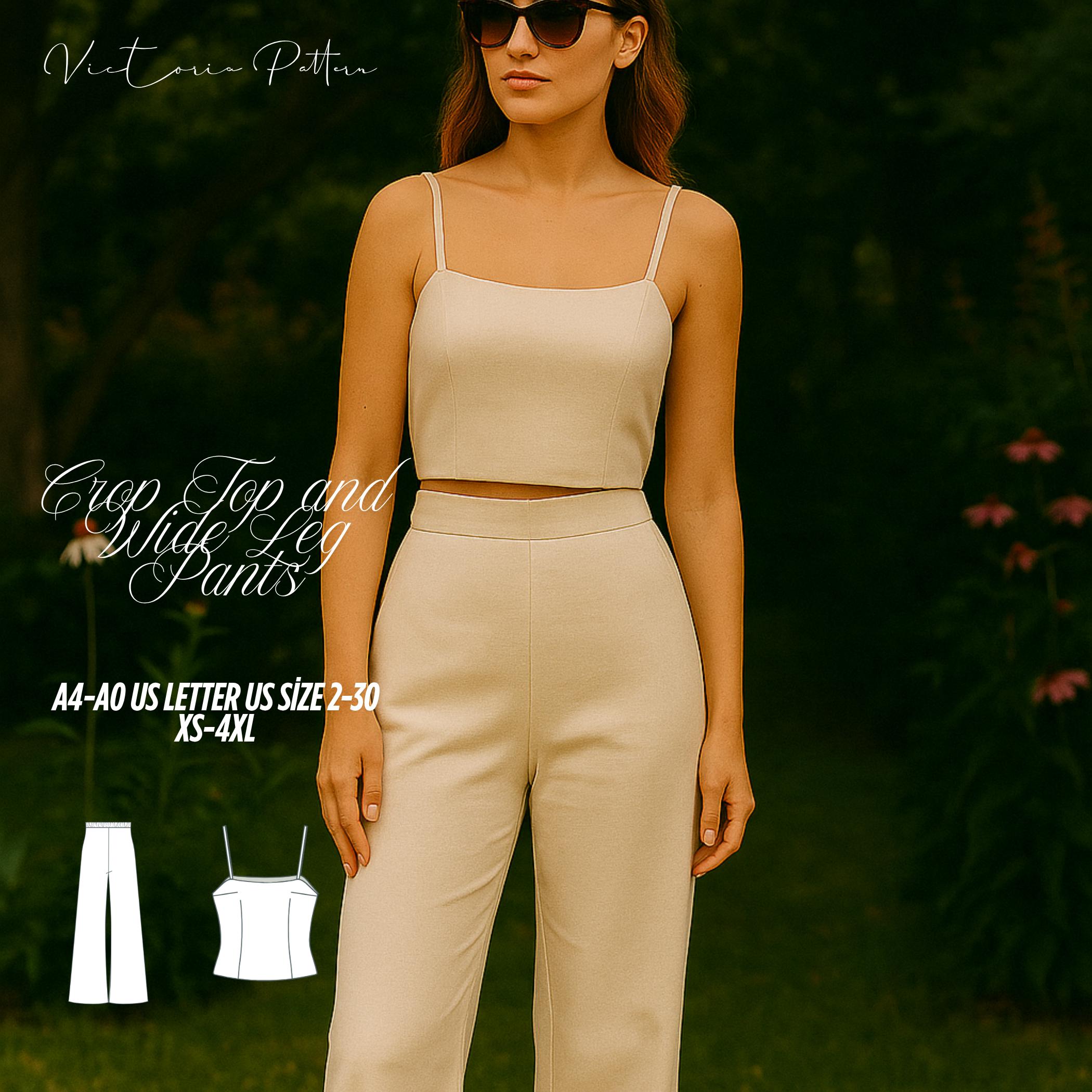 High Waisted Pants and Crop Top Set - Etsy
