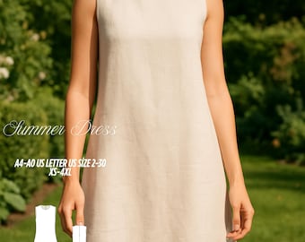 Linen Summer Dress Sewing Pattern: Sleeveless, Easy Fit (XS-4XL) (Digital Download)