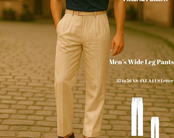 Men's Wide Leg Pants Sewing Pattern: High Waist Trousers (PDF Pattern, XS-5XL)