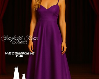 Sweetheart Midi Dress Sewing Pattern: A-Line Straps, XS-4XL (PDF Pattern)