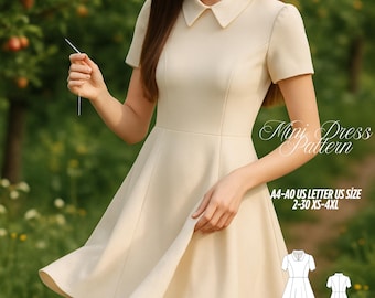 Collared Mini Dress Sewing Pattern: Women's Sundress (PDF Pattern XS-4XL)