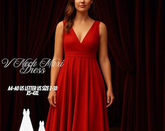 Modello di cucito per abito lungo con scollo a V: elegante abito da sera (PDF, XS-4XL)