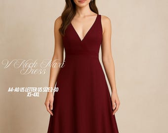V-Neck Maxi Dress Sewing Pattern: Prom, Bridesmaid, Ball Gown (XS-4XL) (Digital Download)