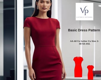 Pencil Dress Sewing Pattern: Simple Casual, XS-4XL (Digital Download)