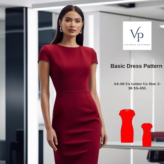 Pencil Dress Sewing Pattern: Simple Casual, XS-4XL (Digital Download)