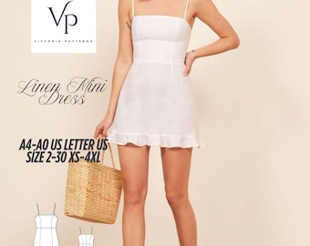 Linen Mini Dress Sewing Pattern: Ruffle Hem Sundress (XS-4XL) (Digital Download)