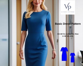 Schnittmuster für gerades Kleid: Sommerkleid, XS-4XL (Digitaler Download)