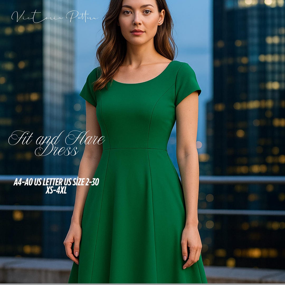 Fit and Flare Dress Sewing Pattern Elegant Aline, Cap Sleeve (XS4XL — free download