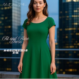 Schnittmuster Fit and Flare Kleid: Elegante A-Linie, Flügelärmel (XS-4XL) (Digital Download)
