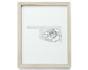 Oklahoma + Oklahoma Rose - Minimal State Flower Drawing - Digital Art Download Poster