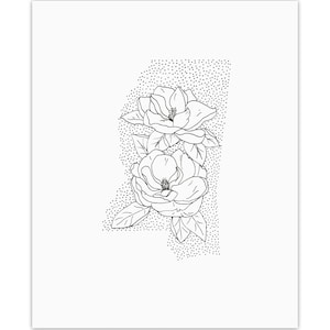 Mississippi Magnolia Minimal State Flower Drawing Digital Art Download Poster image 2