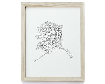 Alaska + Forget-Me-Not - Minimal State Flower Drawing - Digital Art Download Poster