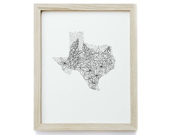 Texas + Bluebonnet - Minimal State Flower Drawing - Digital Art Download Poster