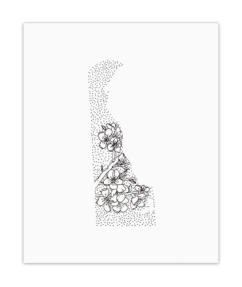 Delaware Peach Blossom Minimal State Flower Drawing Digital Art Download Poster image 2