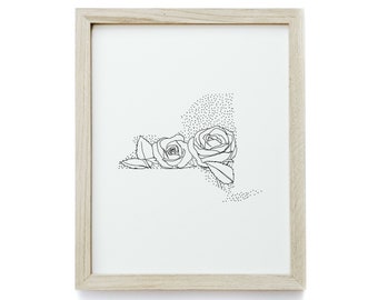 New York + Rose - Minimal State Flower Drawing - Digital Art Download Poster