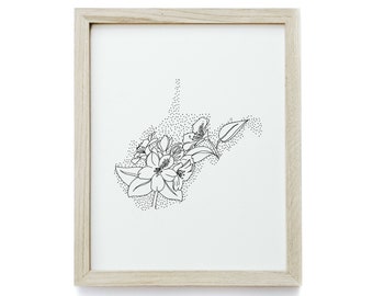 West Virginia + Rhododendron - Minimal State Flower Drawing - Digital Art Download Poster