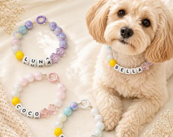 Glow-in-the-Dark Beaded Pet Necklace with Custom Name
