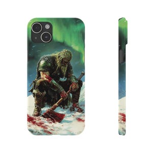 Viking Warrior under the Northern Lights - Slim Phone Case