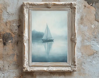 Coastal Sailboat Art Print | Minimalist Nautical Wall Decor | Digital Download