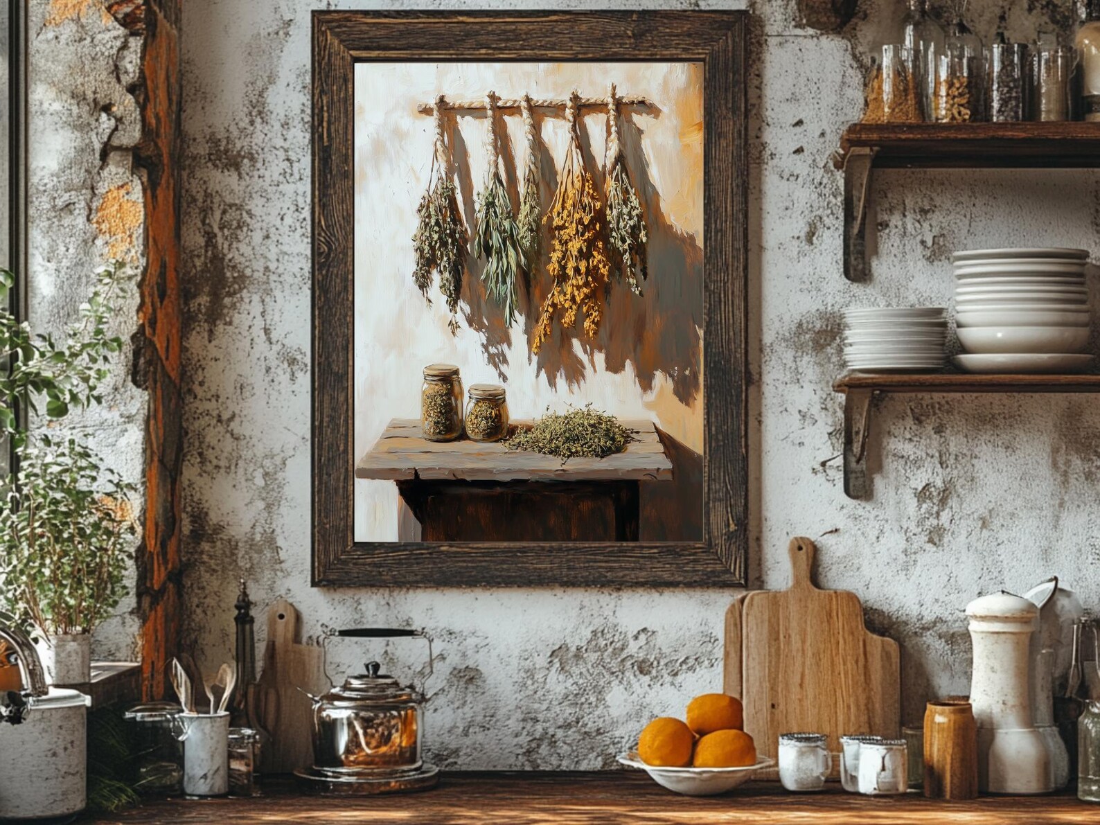 Rustic Herb Kitchen Wall Art Printable, Cottagecore Dried Herbs Vintage ...