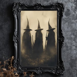 Three Witches Printable Wall Art Halloween, Gothic Witch Art, Witchcraft Magic, Haunted Forest Art, Vintage Gothic Painting Digital Download