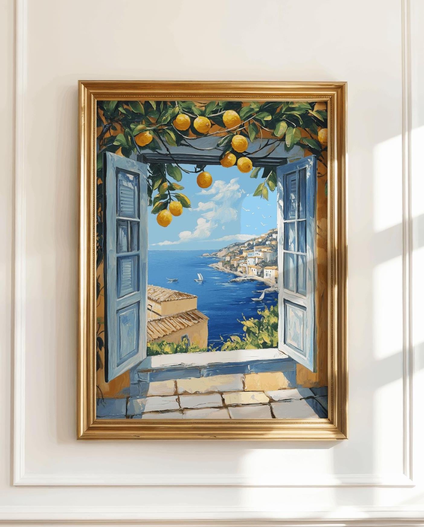 Italian Coastal Window View Print | Lemon Tree, Mediterranean Sea